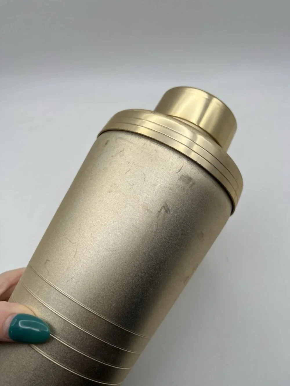 Vintage Mid Century Modern Gold Cocktail Shaker Mirro Aluminum Barware Atomic
