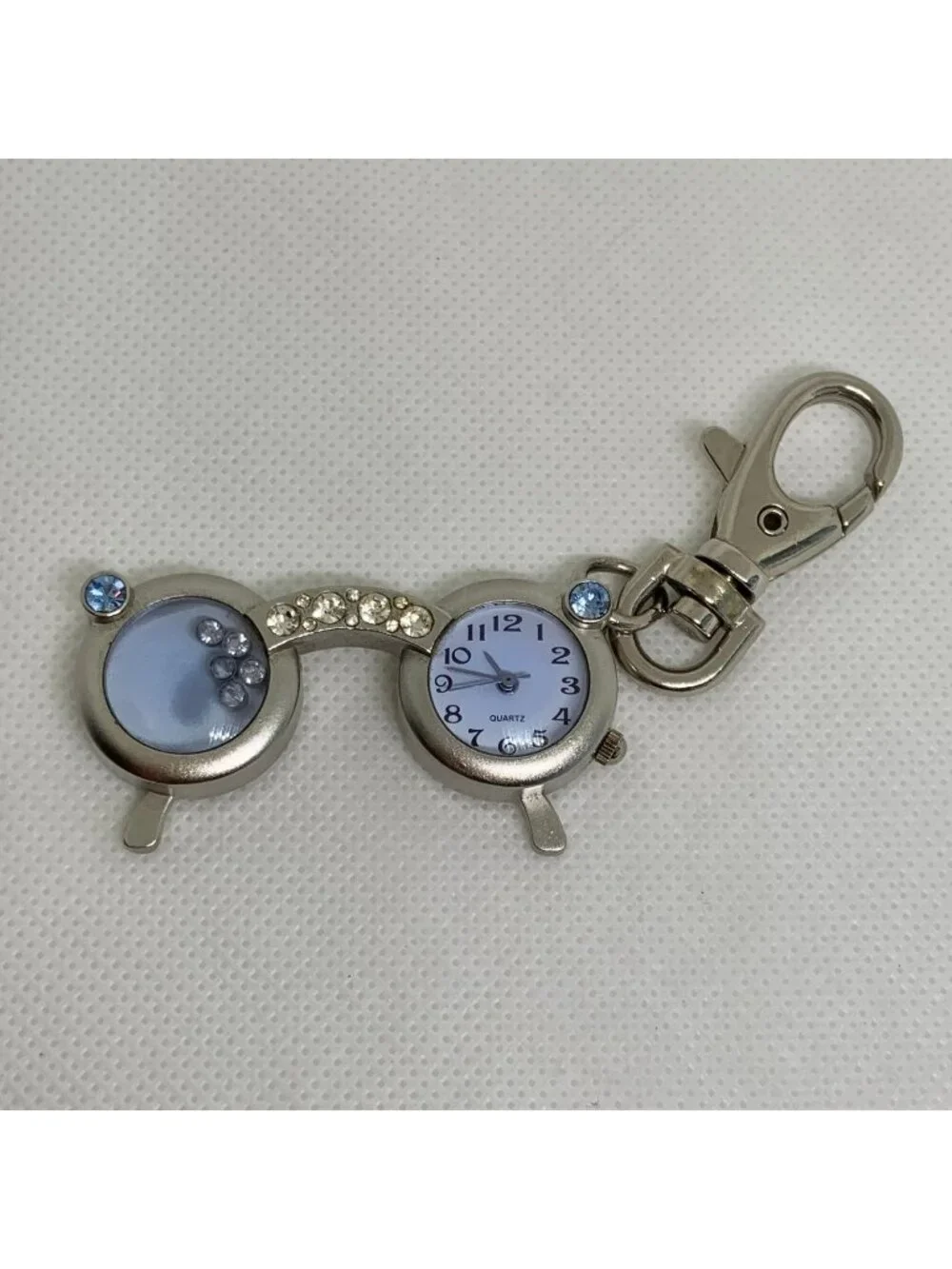 Cute Eyeglasses Sunglasses Clip on Pocket Watch Key Chain  Quartz running