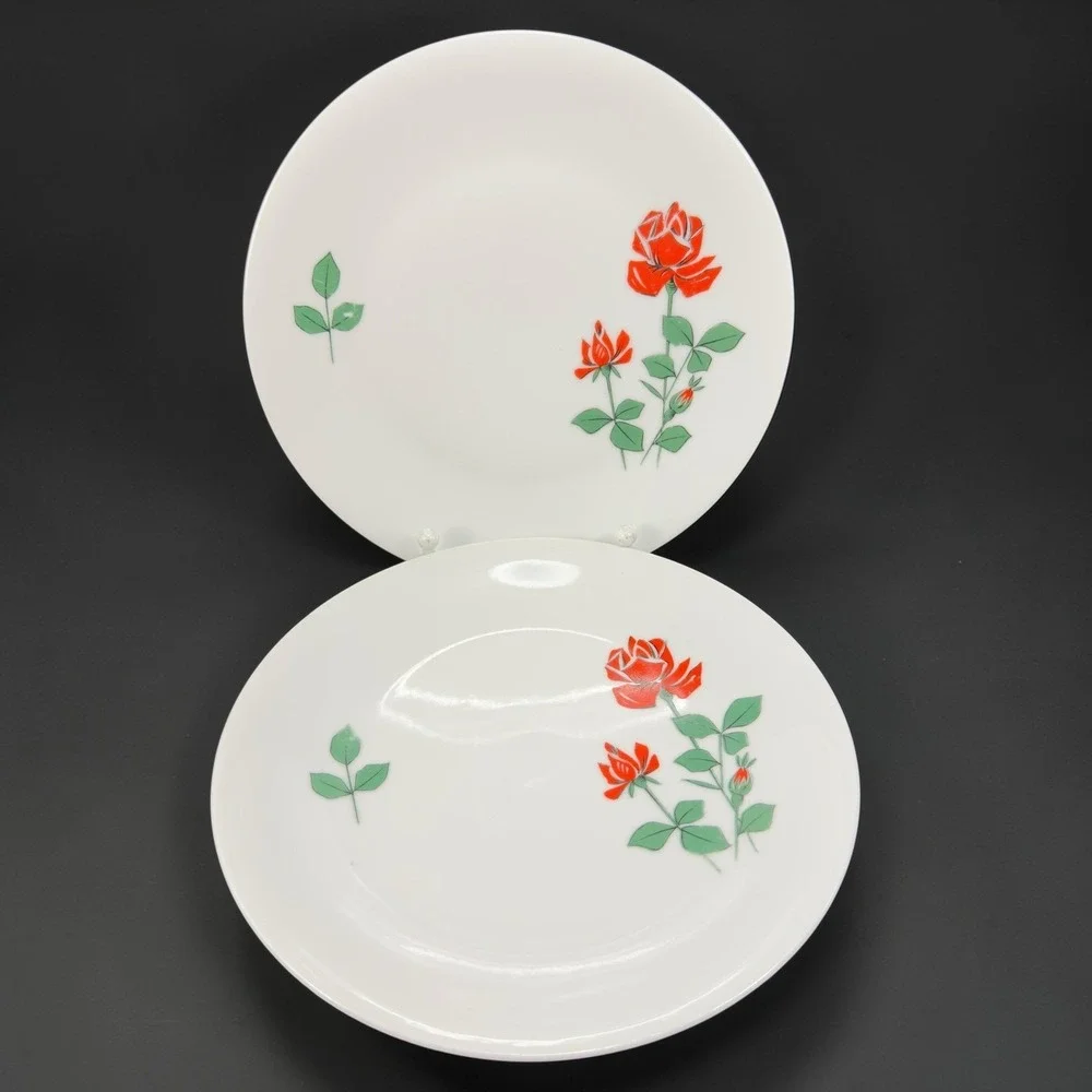 Seltmann‎ Weiden Bavaria Red Rose Porcelain Plates Dishes Set of 2 Germany Decor
