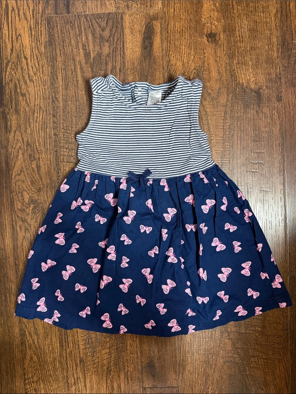 🎀Carter's Navy & Pink Bow Print Striped Bodice Dress🎀