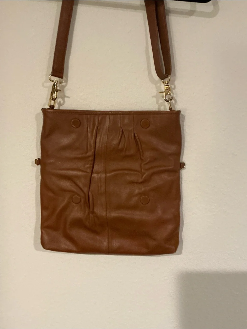 Tory Burch Cognac Leather Fold Over Crossbody Clutch Convertible Bag