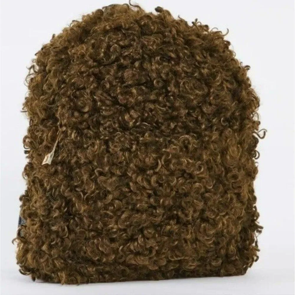 Olive Fuzzy Faux Fur Teddy Bear Mini Backpack