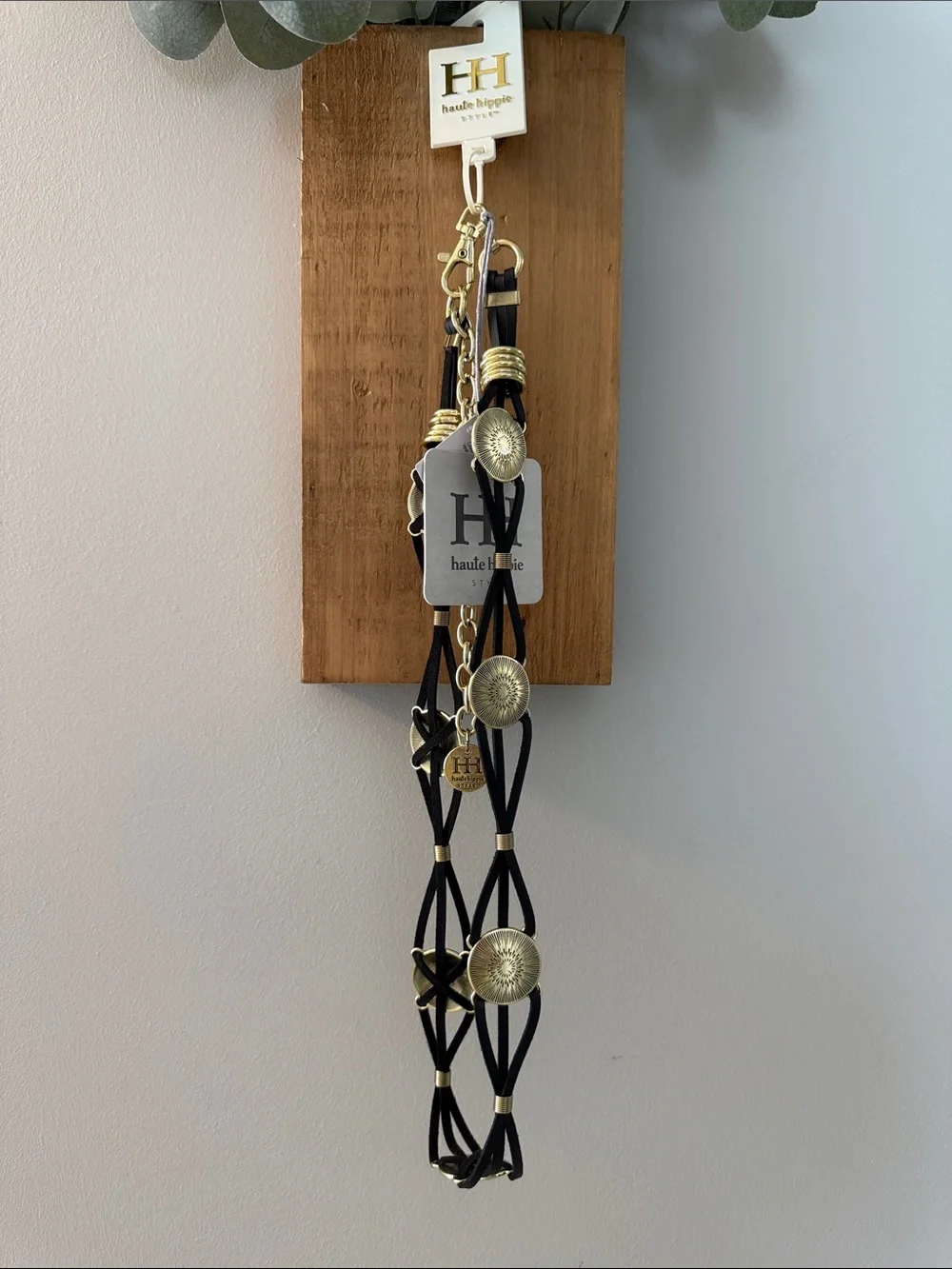 Haute Hippie Black and Gold Braided Medallion Chain Belt