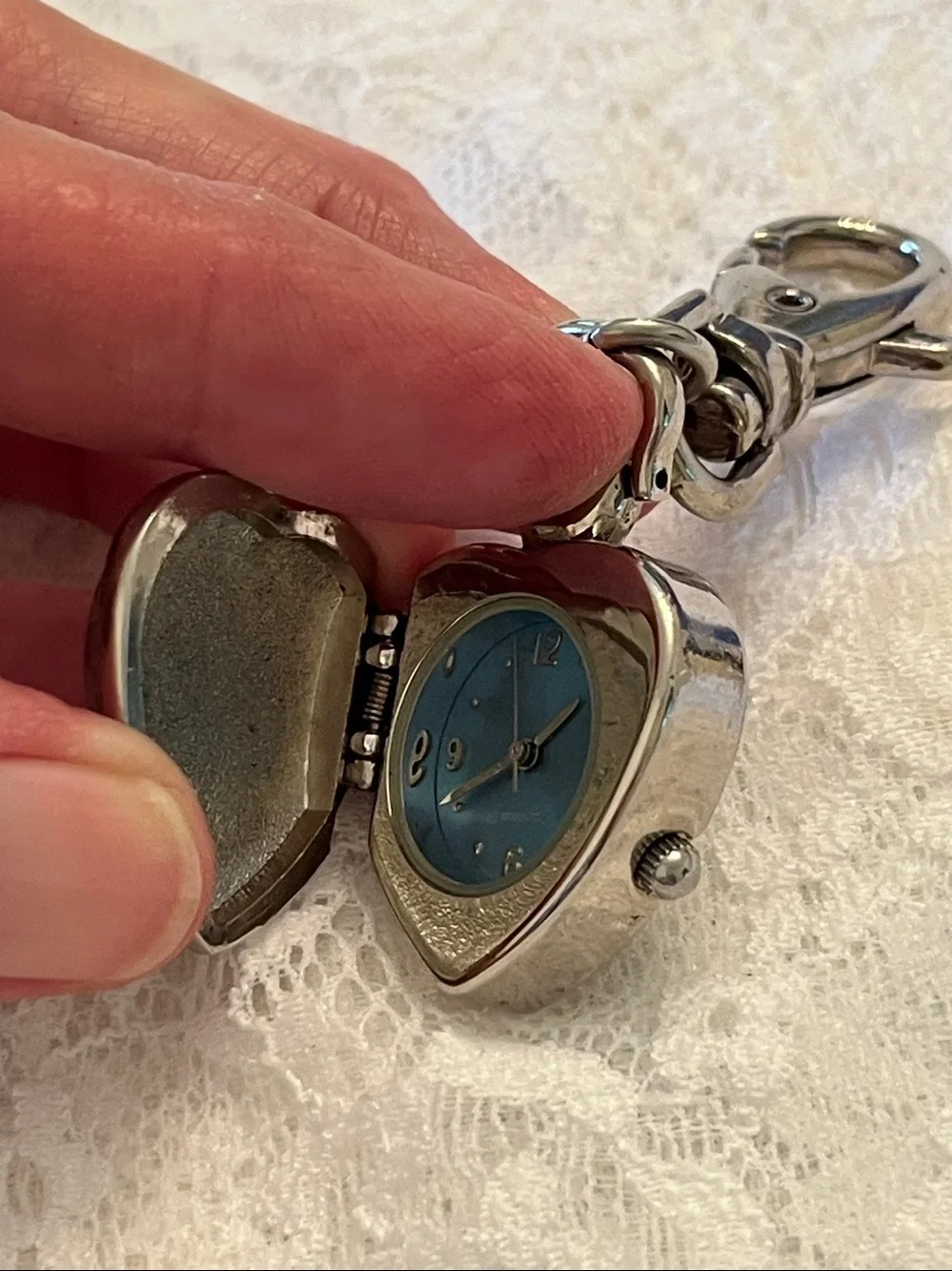Heart Locket Keychain Watch Charm with Turquoise Accent