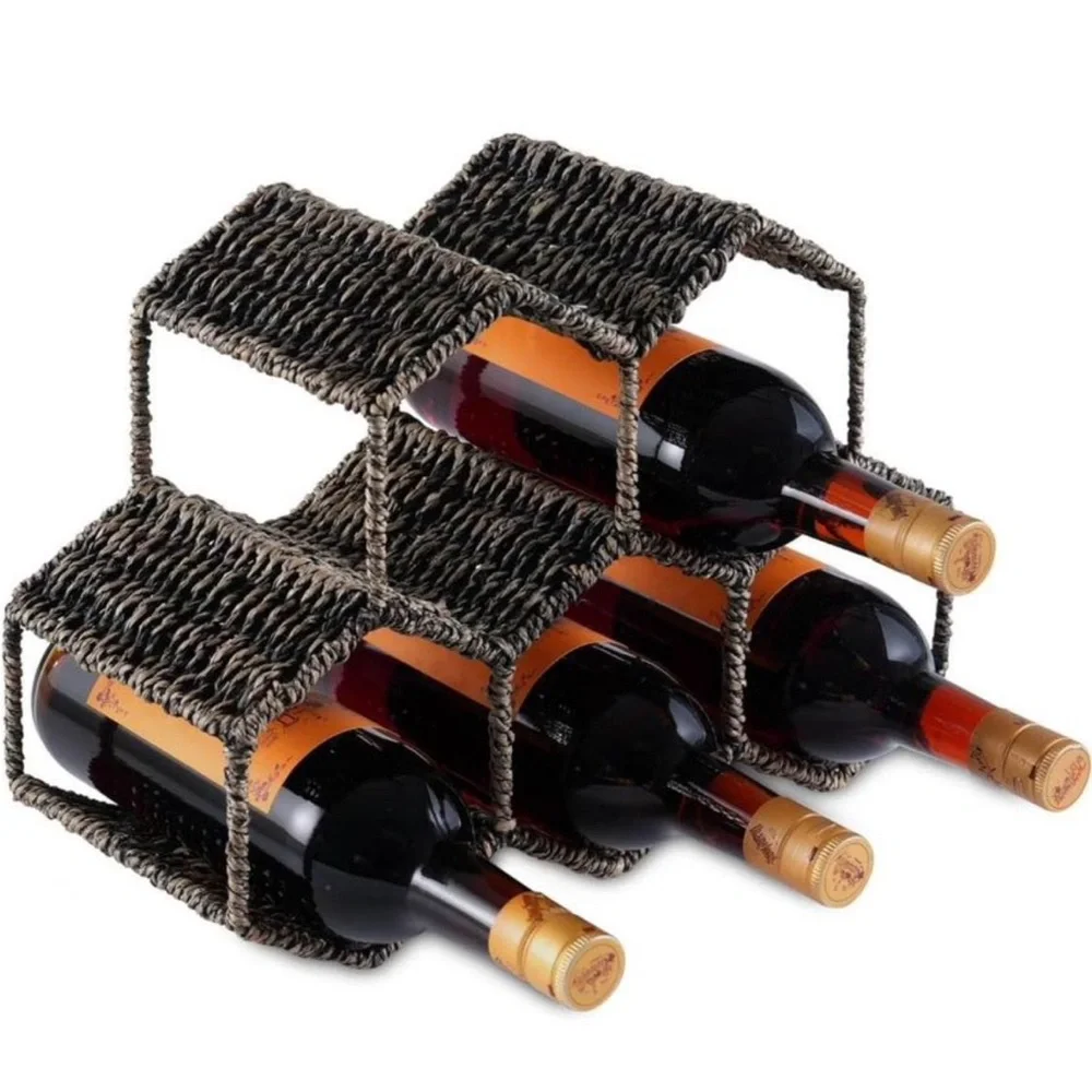 NWT Countertop Wine Rack, Seagrass and Metal Wine Rack