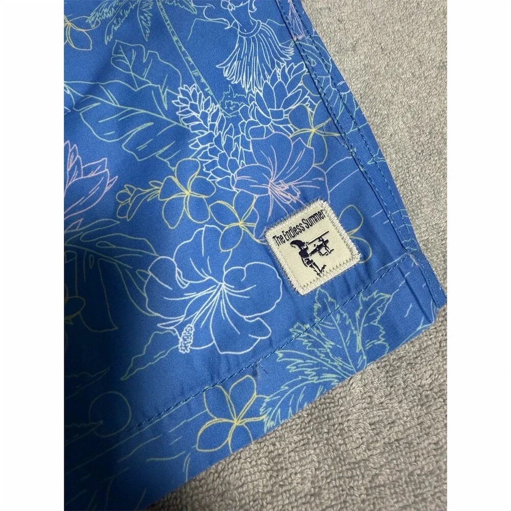 Endless Summer Boys Swim Trunks Size 14 Blue Tropical Floral Volley Shorts