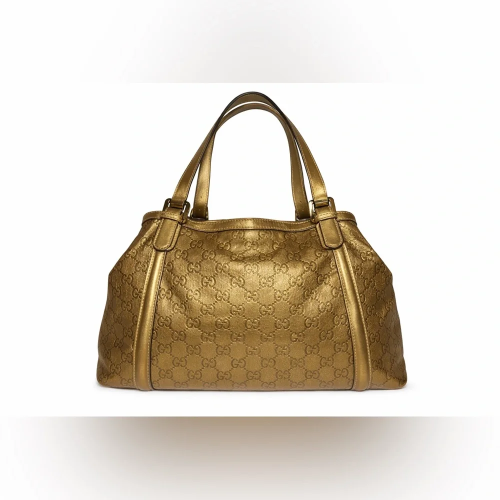 Authentic Gucci Metallic Gold GG Monogram Large Britt Hobo Shoulder Bag RARE