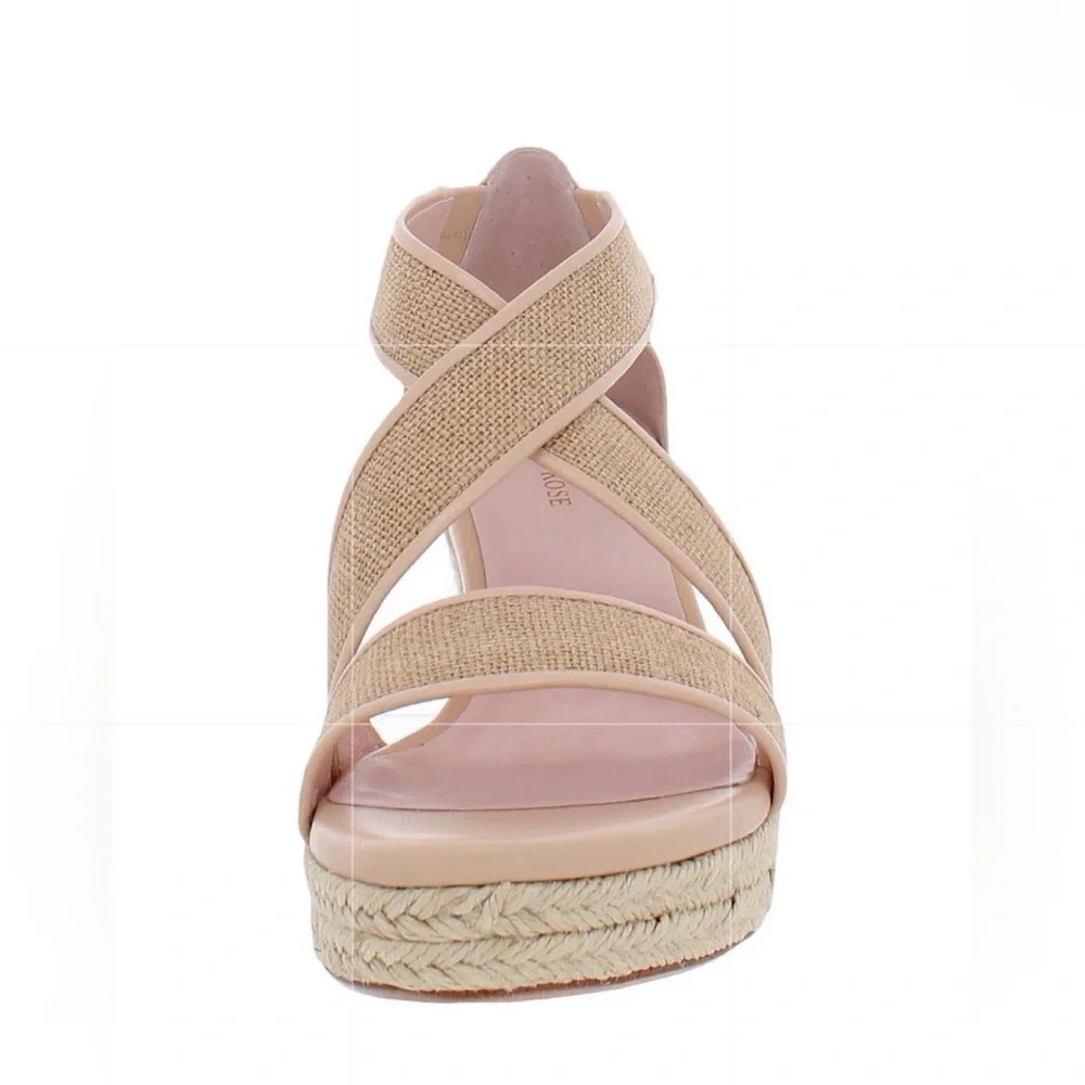 NEW $219~TARYN ROSE~KRISSY Linen/Leather Espadrille Platform Wedge Sandals~7/7.5