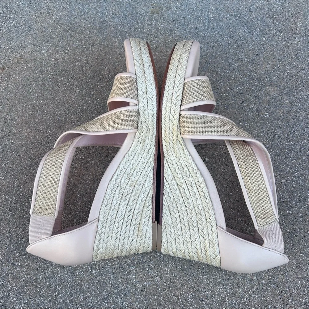 NEW $219~TARYN ROSE~KRISSY Linen/Leather Espadrille Platform Wedge Sandals~7/7.5