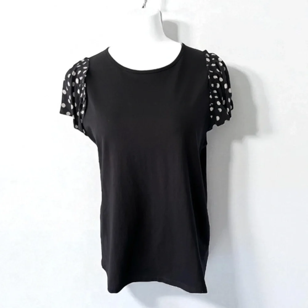 New! KATE SPADE Black Polka Dot Sleeve Top Size Large NWOT