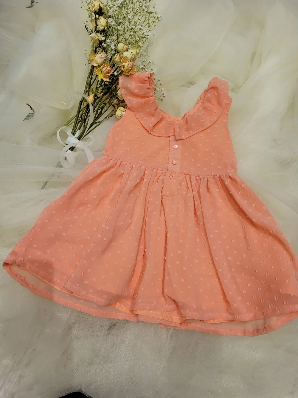 Carter's Peach Dot Ruffle Strap Dress