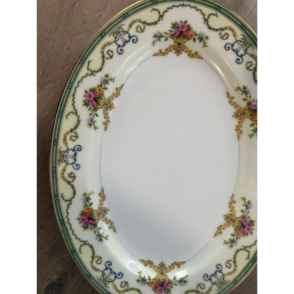 Noritake Smartnis Vintage Oval Serving Platter‎ Floral Baskets Gold Trim Japan