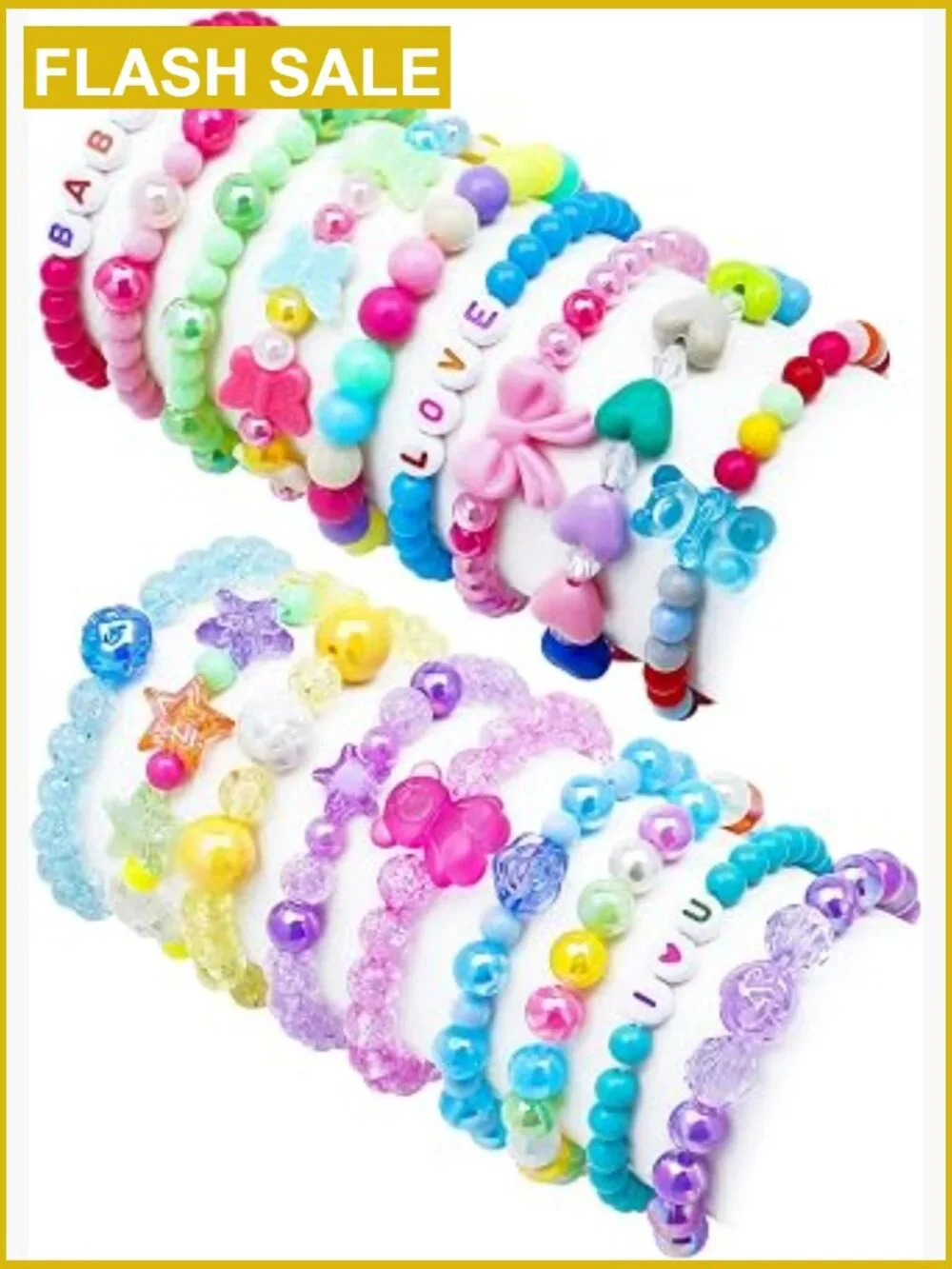 Cute Beaded Bracelets for Girls - 18 Pcs Toddler Jewelry Set