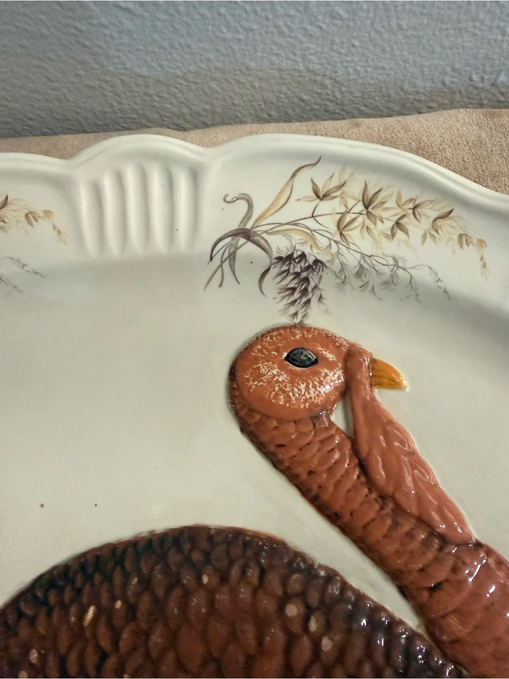 Ceramic Turkey Platter - Brown & Cream Decorative Serving Plate