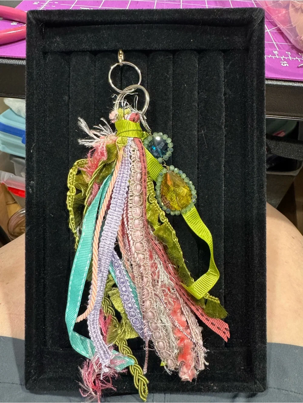 Colorful Tassel Keychain Charm in Lime Green & Pastels