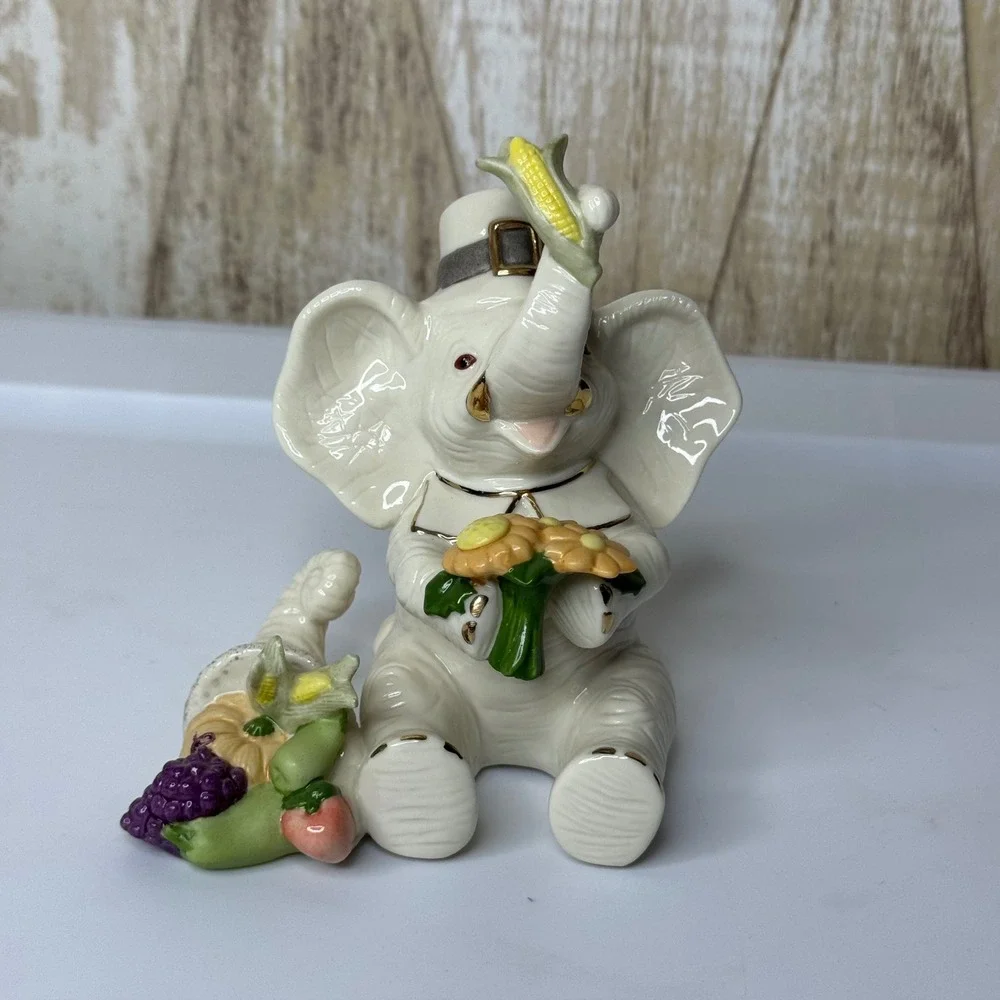 Lenox Pachyderm Pilgrim‎ Elephant Cornucopia Figurine Thanksgiving Vintage