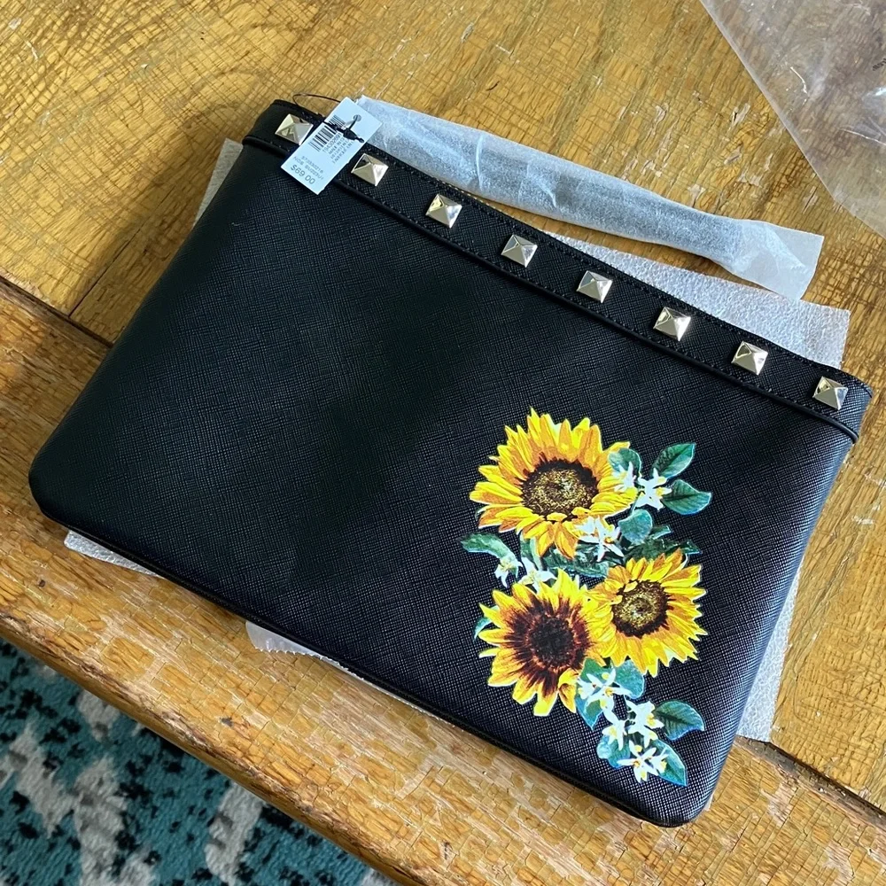 Black Studded Clutch with Sunflower Design