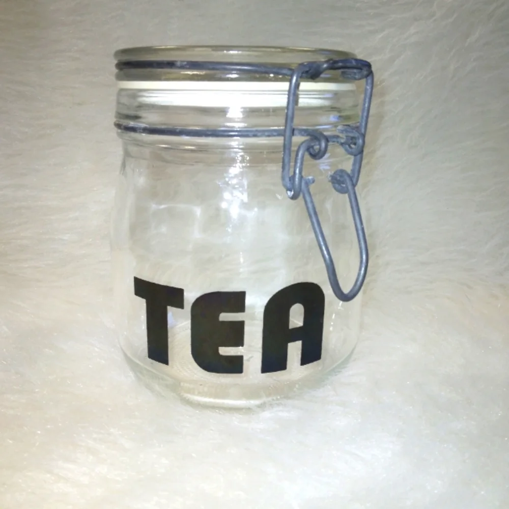 Vintage  TEA 3/4 L Glass Wire Bale Kitchen Storage Jar