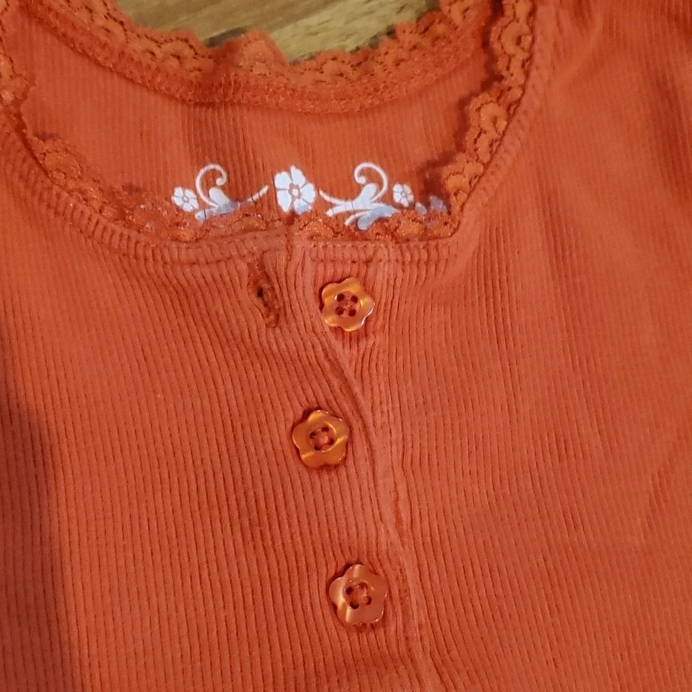 Children's Place Girls Orange Ribbed Short Sleeve Shirt‎ w Striped Skirt Size 5