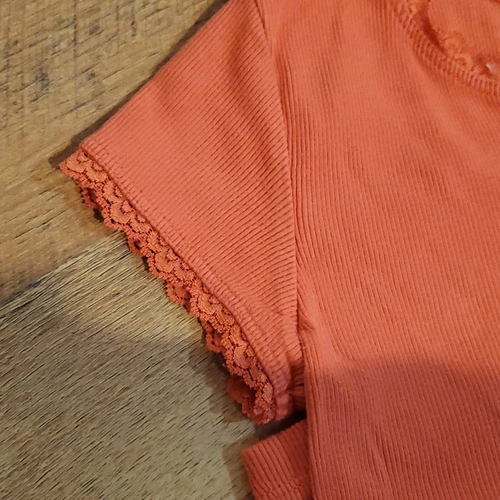 Children's Place Girls Orange Ribbed Short Sleeve Shirt‎ w Striped Skirt Size 5