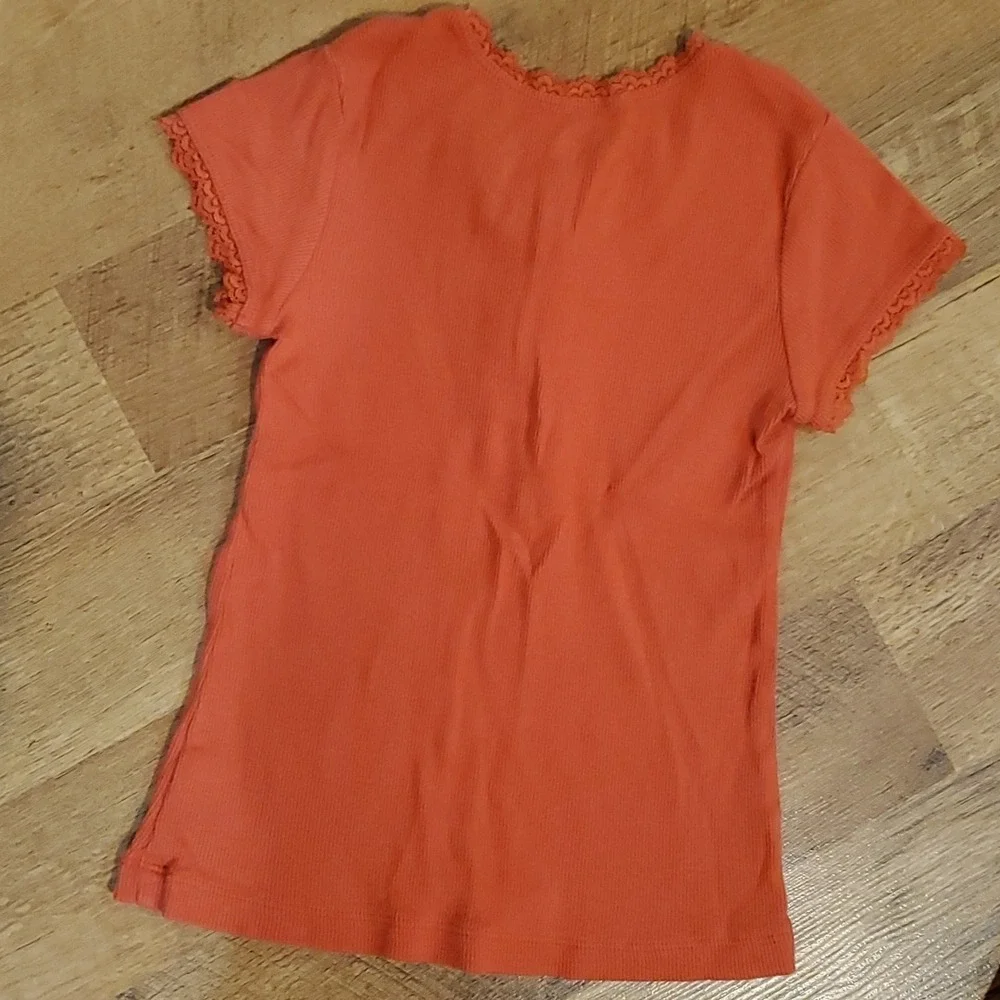 Children's Place Girls Orange Ribbed Short Sleeve Shirt‎ w Striped Skirt Size 5