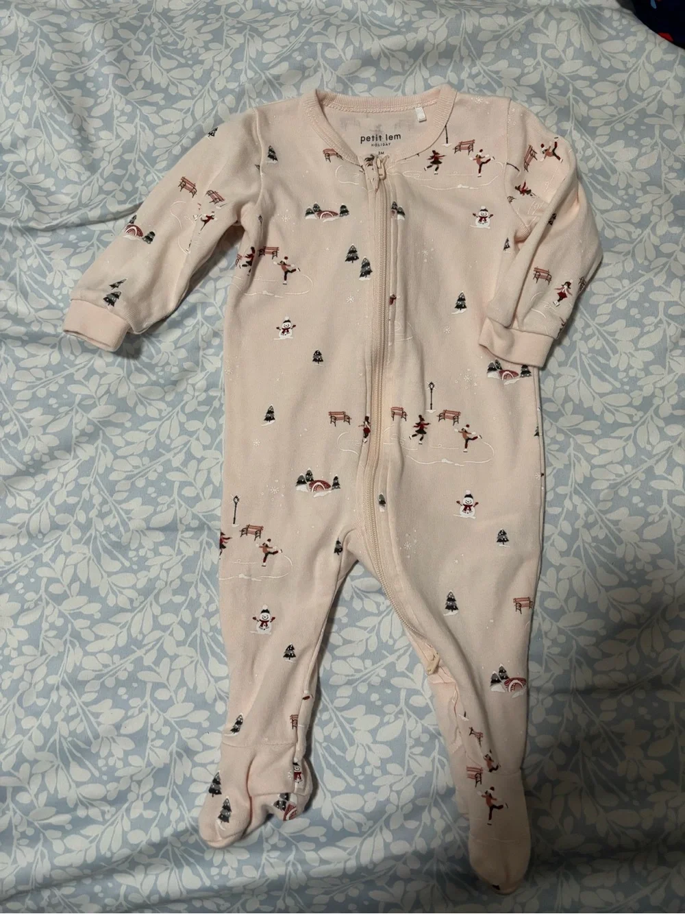 Petit Lem Holiday Ski Print Footed One-Piece