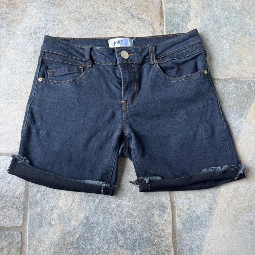 Y2K Jolt Dark Wash Denim Shorts Size 5 Stretchy‎ Mid-Length Vintage