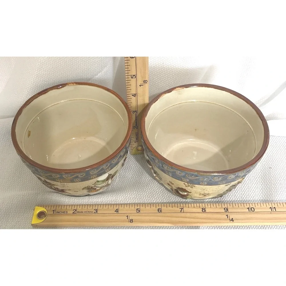 VTG St. Nicholas Square Forest Friends Snowman Ceramic Bowls Set of 2 Christmas