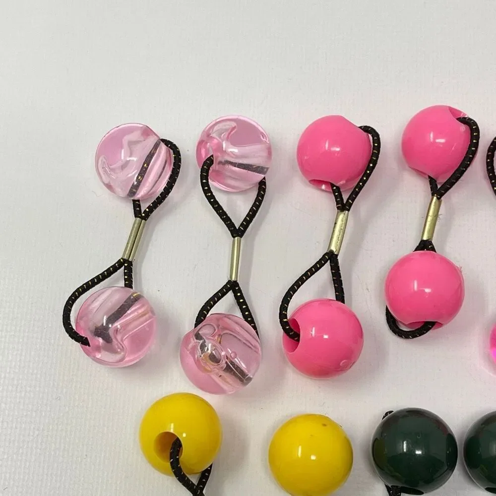 Twin Bead Hair Knocker Pony Tail Holders Bubbles Balls Tie Backs Lot of 10 Goody