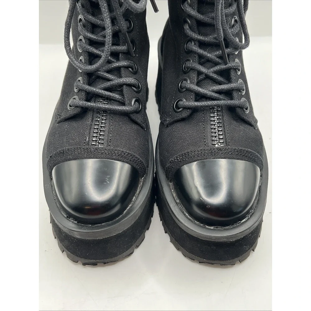 Demonia GRAVEDIGGER-10 Platform Lace Up Ankle Black Metal Toe Cap Sz 4