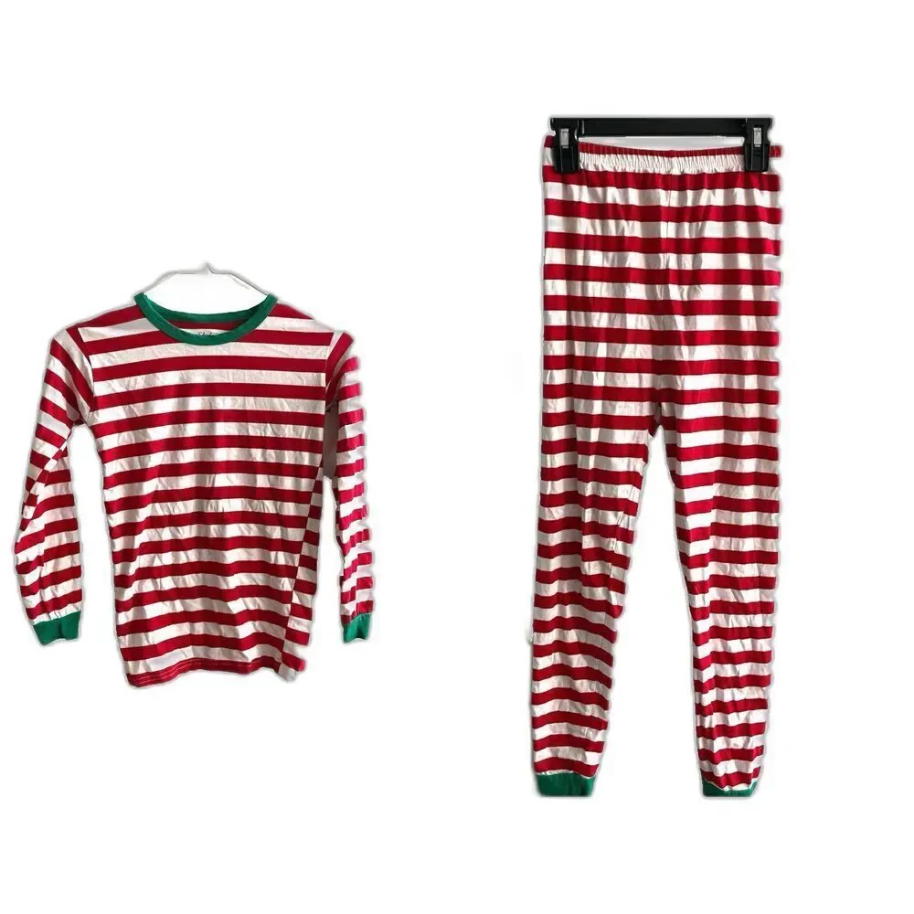 Shelry Red Stripe Christmas Pajama Set 12 Years Long Sleeve Pants Holiday Green