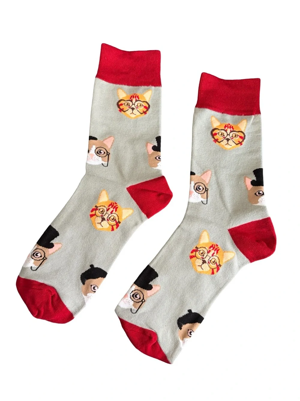 Gray Red Cat Novelty Socks Womens Size 8-12