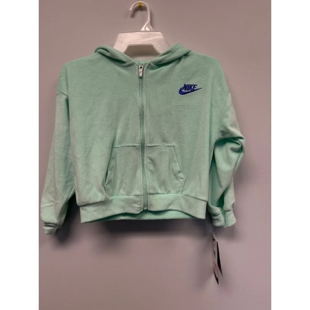 Nike Girls Full Zip Hoodie 6X Mint Foam Terry Cloth Cropped NWT Swoosh