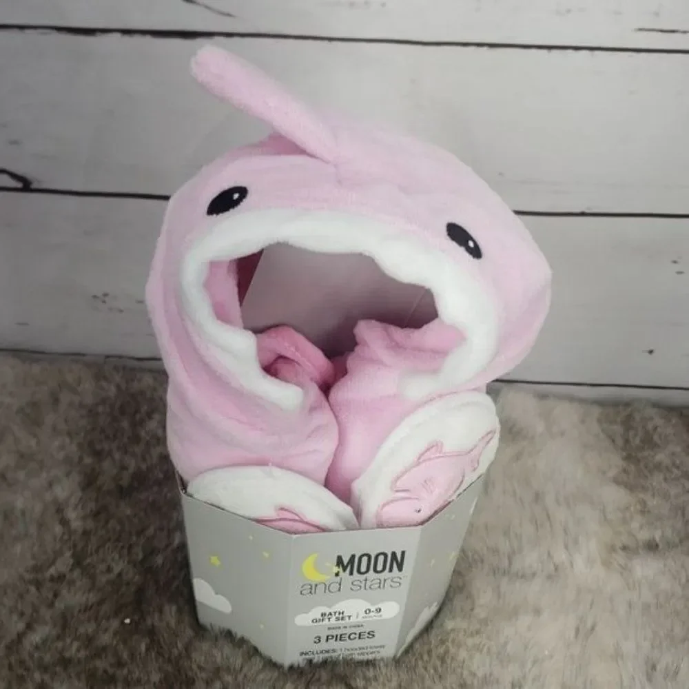 Moon‎ and Stars Pink Shark Infant 3 Piece Bath Set hooded kids towel