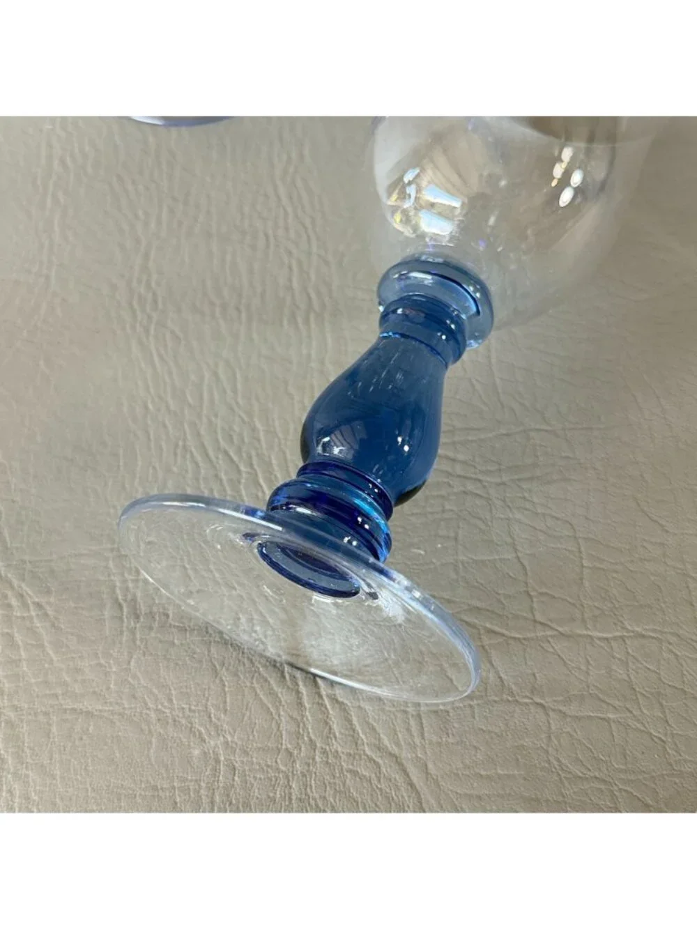 Vintage Royal Blue Stem Wine Glasses Water Goblets Tulip Clear Bowl Set of 4