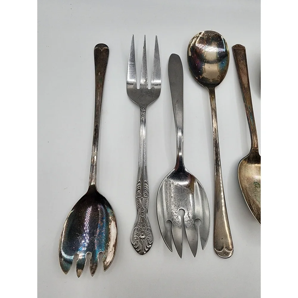 Vintage Silver Plate Flatware Lot Spoons Cold Meat Fork Serving Pieces Tarnish