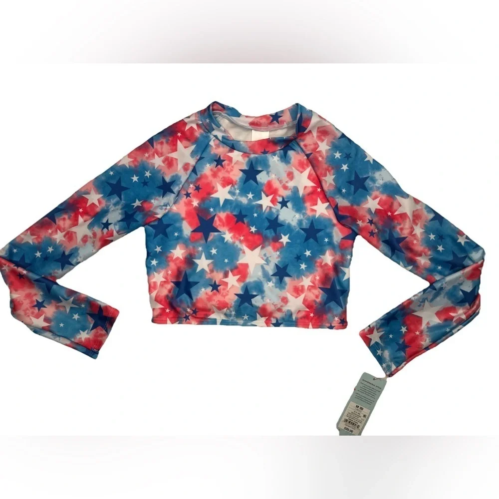 Cat And Jack Swim Top  Girls Kids Size Medium 8 Blue Red White Stars