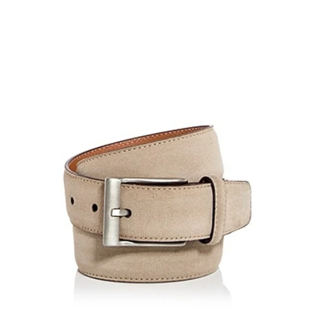 Magnanni Telante Suede & Leather Belt Men's 44 Taupe Nickel-Tone Square Buckle