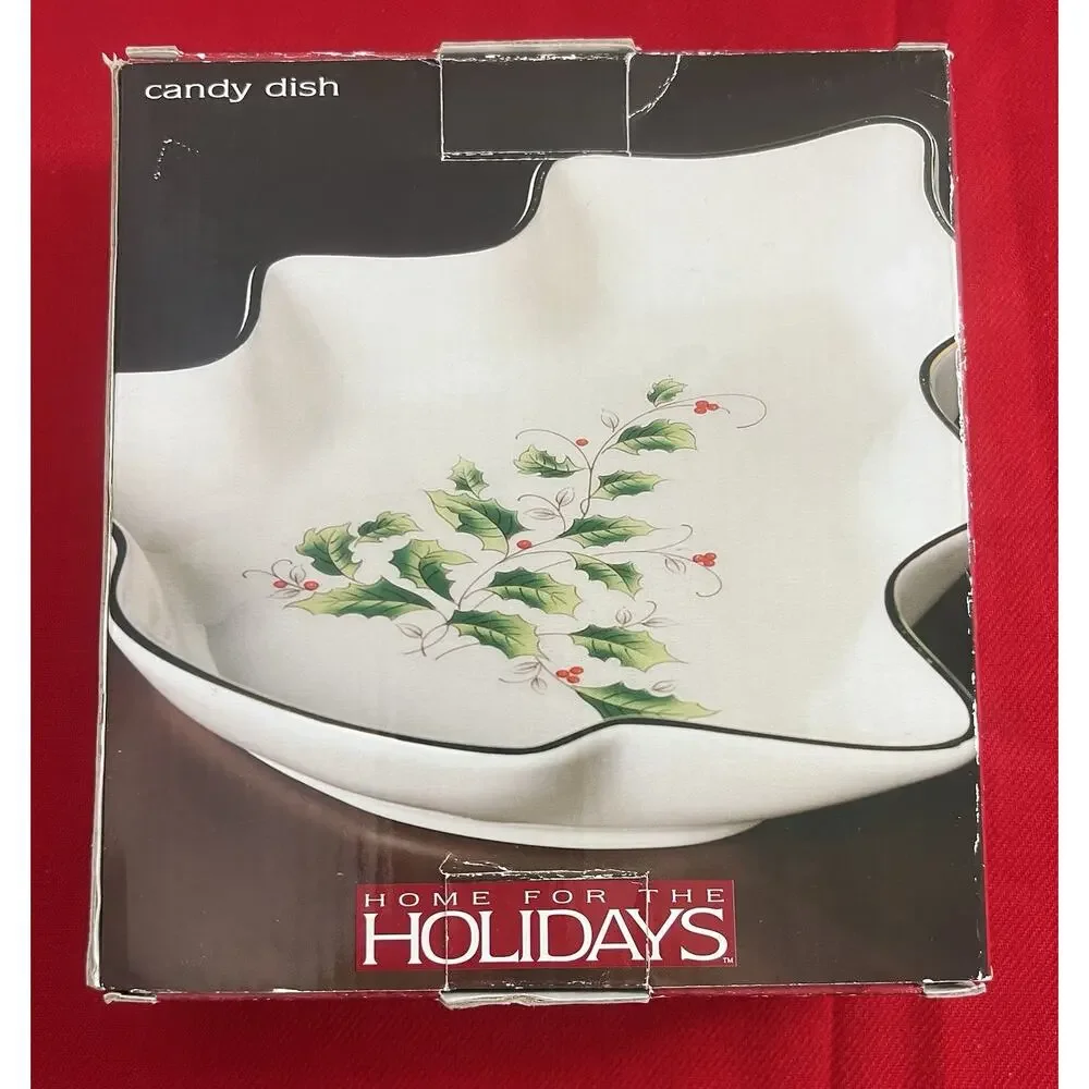 Home for the Holidays  Tree Candy Dish Ivory w/ Gold‎  Christmas Tree Shape 2003