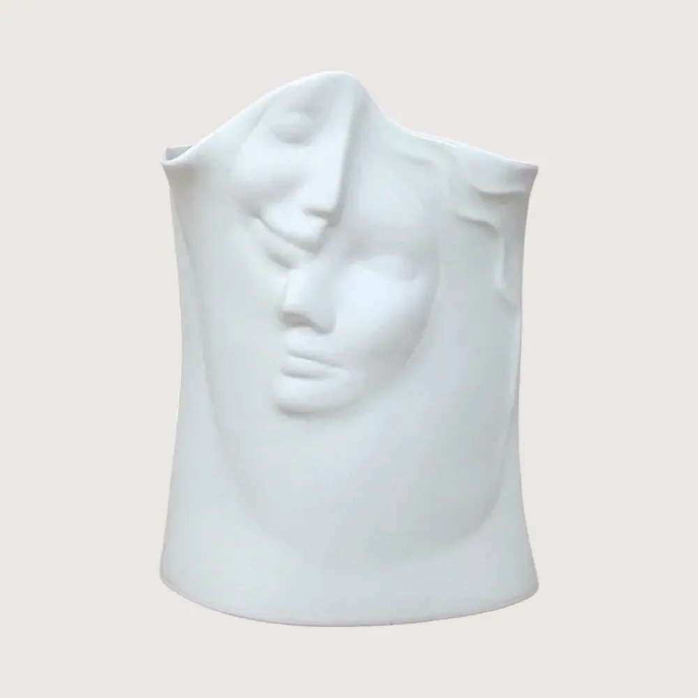 2005 Blue Sky Porcelain Face White Vase Signed Lund