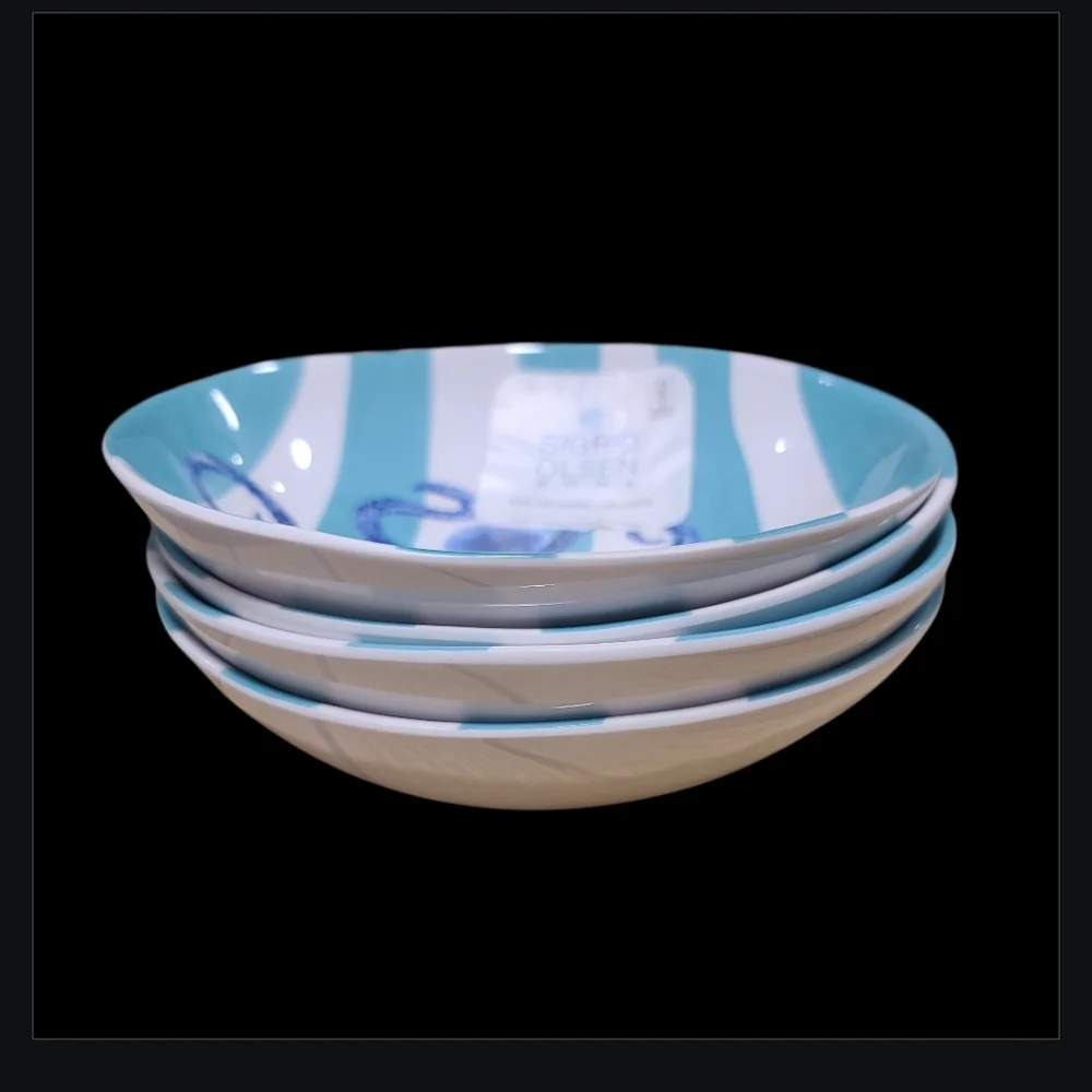 8pc Sigrid Olsen Blue Octopus Cabana Stripe Melamine Dinner Plate & Bowl Set New
