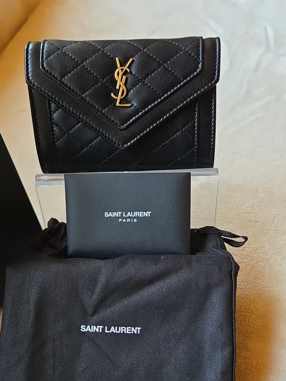 Saint Laurent Small Gaby Black Quilted Lambskin Leather Envelope Wallet