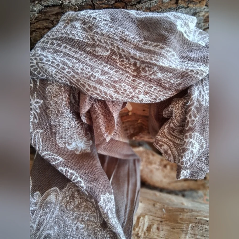 Brown and White Paisley Scarf