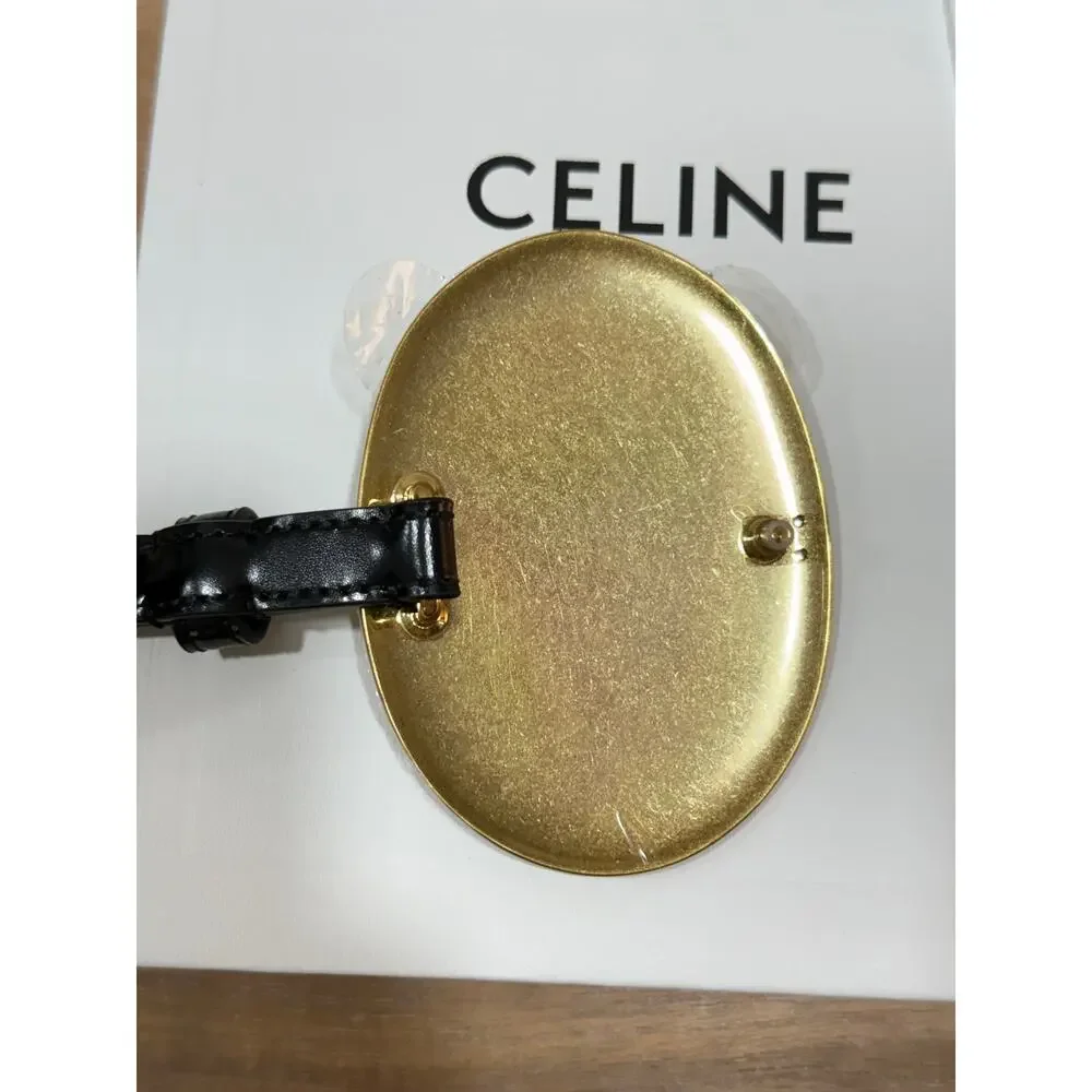 CELINE Maison Belt 13mm Taurillon Leather Black Gold Buckle Size 85 NIB Rare