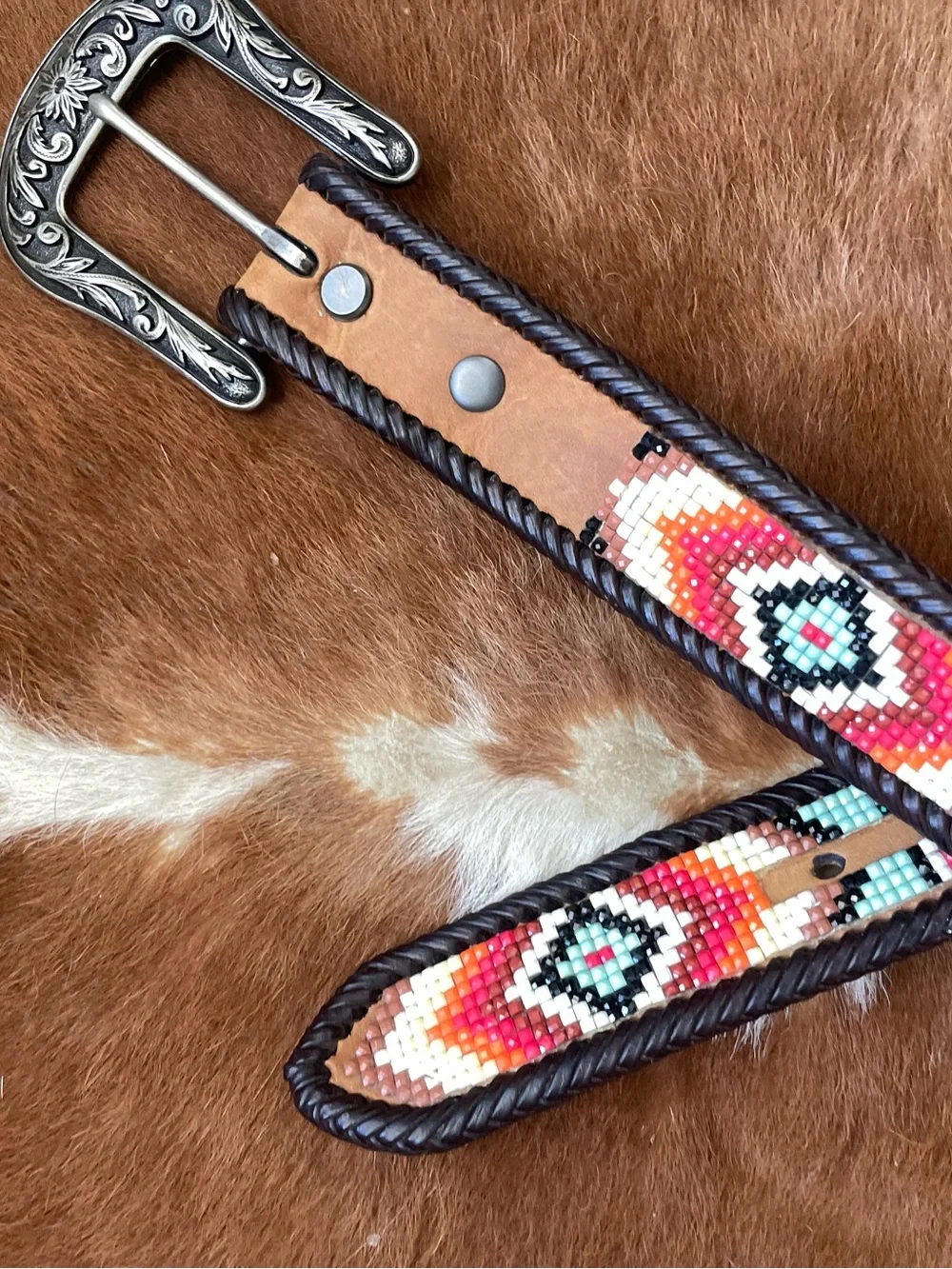 Nocona Two-Tone Brown & Dark Brown Leather Belt Size Small