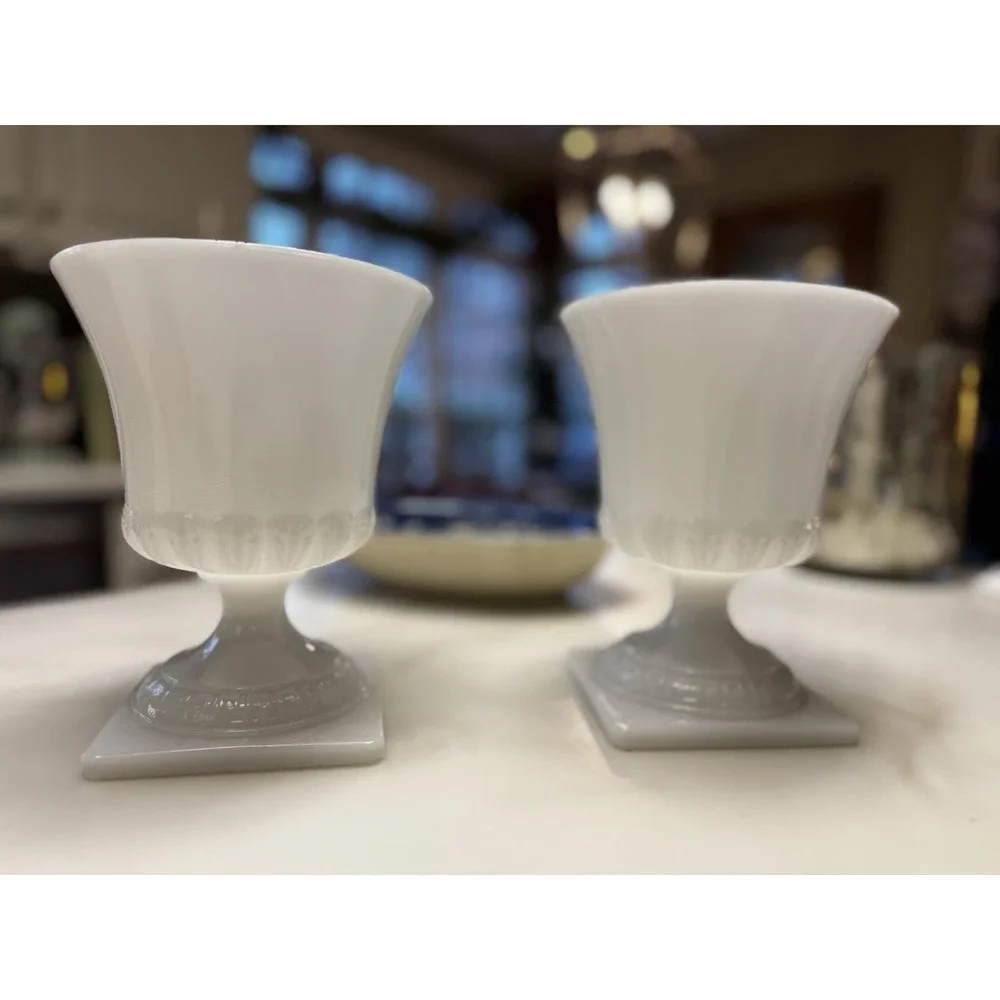 Vintage Pair  E. O. Brody Large Footed White Milk Glass Vase‎ Cleveland Ohio USA