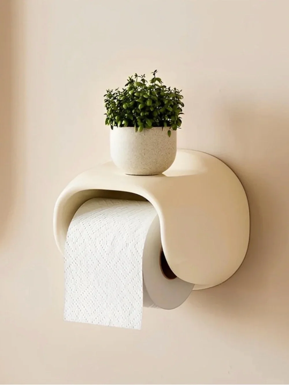 Minimalist Wall Toilet Paper Holder with Shelf - Cream