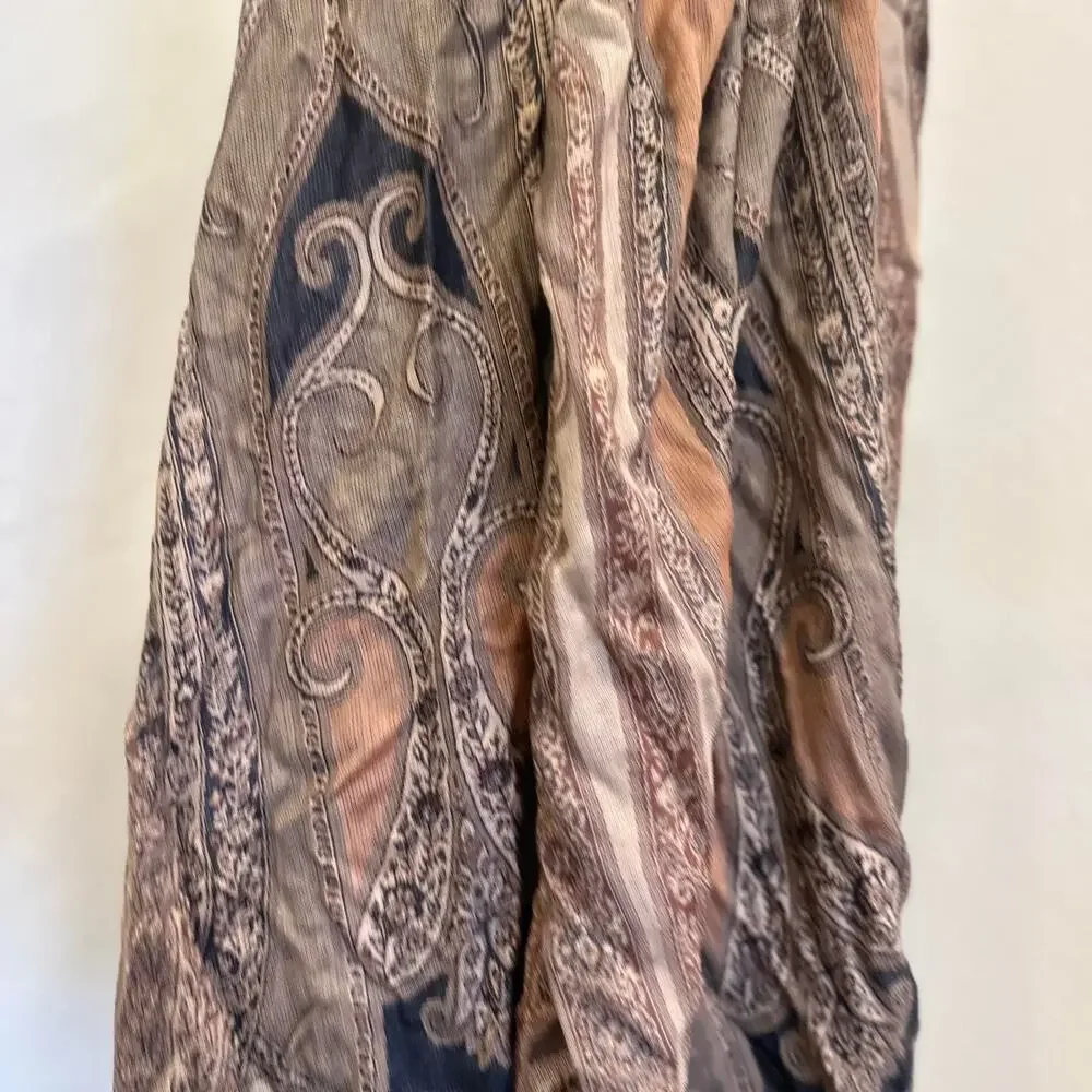 Vintage Paisley Pashmina Style Fringe Scarf Wrap Shawl Neutral Tones