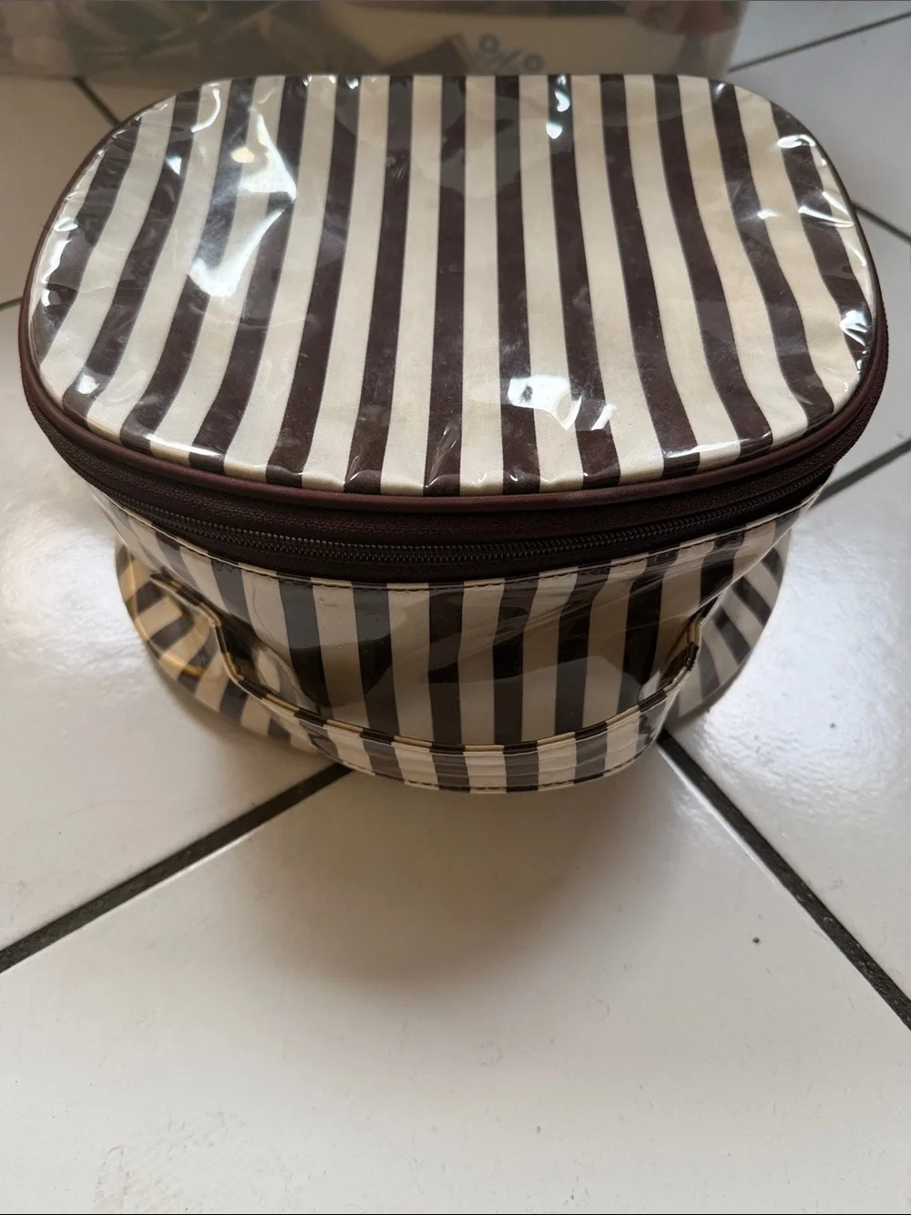 henri bendel Brown and White Striped Cosmetic Case