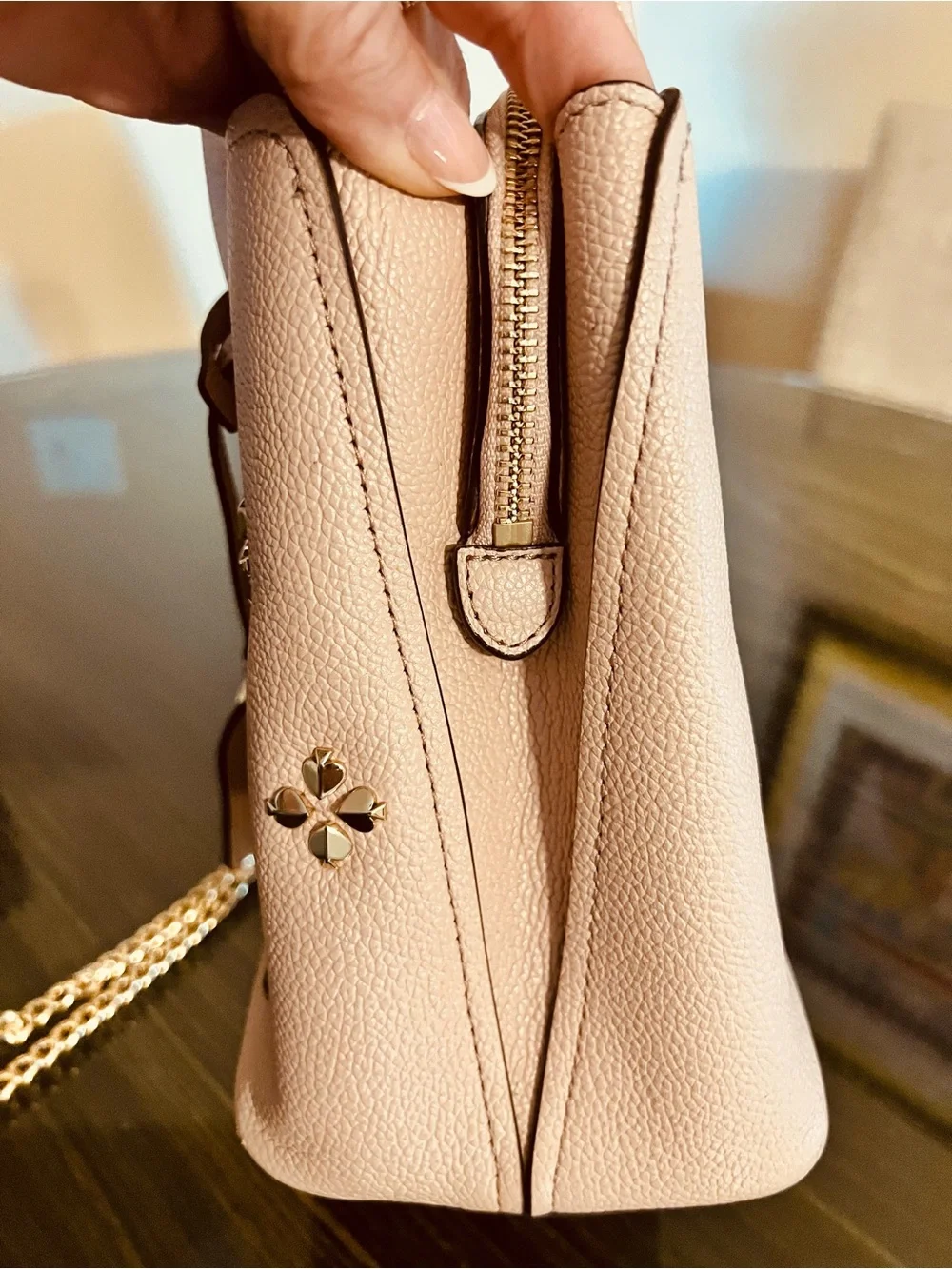 kate spade Blush Pink Margaux Leather Satchel with Gold Chain